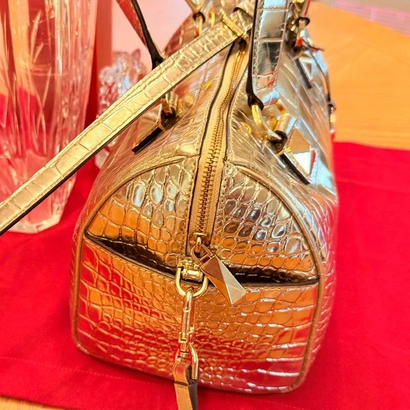 Michael Kors Grayson Metallic Gold Croc Embossed Leather Satchel, Tote EUC - Picture 3 of 13